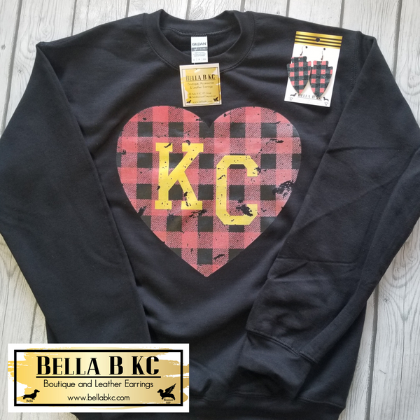 Plaid KC Heart on Black T-Shirt or Sweatshirt