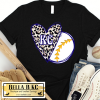 KC Baseball Kansas City Doodle Leopard Heart Tee or Sweatshirt