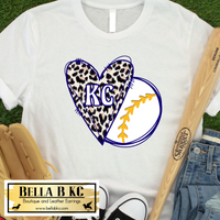 KC Baseball Kansas City Doodle Leopard Heart Tee or Sweatshirt