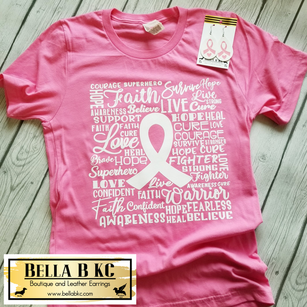 Breast Cancer Subway Print on Pink T-Shirt
