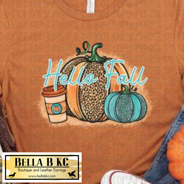 Fall - Hello Fall Teal Pumpkins on Tshirt or Sweatshirt