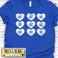 KC Baseball White Grunge Hearts Tee or Sweatshirt