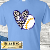 KC Baseball Kansas City Doodle Leopard Heart Tee or Sweatshirt