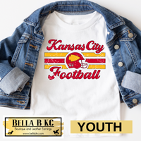 YOUTH Kansas City Football Stripes and Helmet Retro Grunge Tee or Sweatshirt
