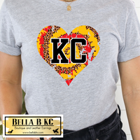 Kansas City Football KC Red & Yellow Leopard Heart *BBKC Exclusive* Tee or Sweatshirt