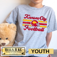 YOUTH Kansas City Football Stripes and Helmet Retro Grunge Tee or Sweatshirt