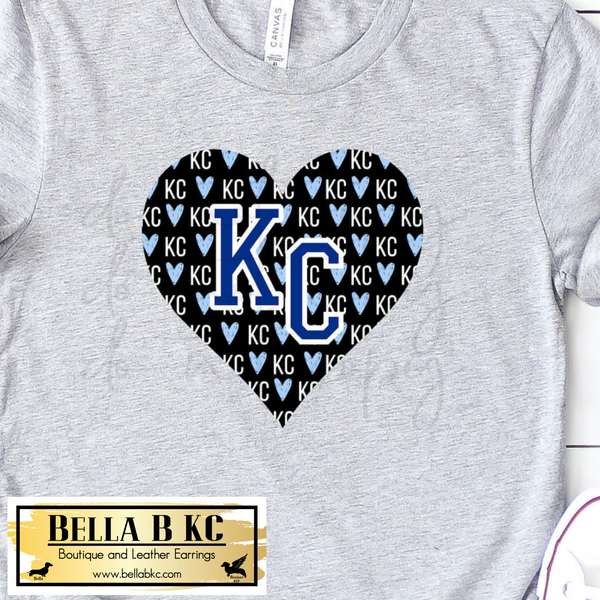 KC Baseball Blue KC on Black Heart Tee or Sweatshirt