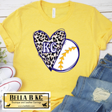 KC Baseball Kansas City Doodle Leopard Heart Tee or Sweatshirt