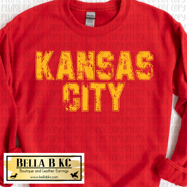 KC Football Yellow Grunge Kansas City on Red Tee or Sweatshirt