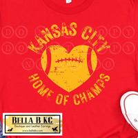 KC Football Yellow Grunge Kansas City Football Heart Home of Champs on Red Tee or Sweatshirt