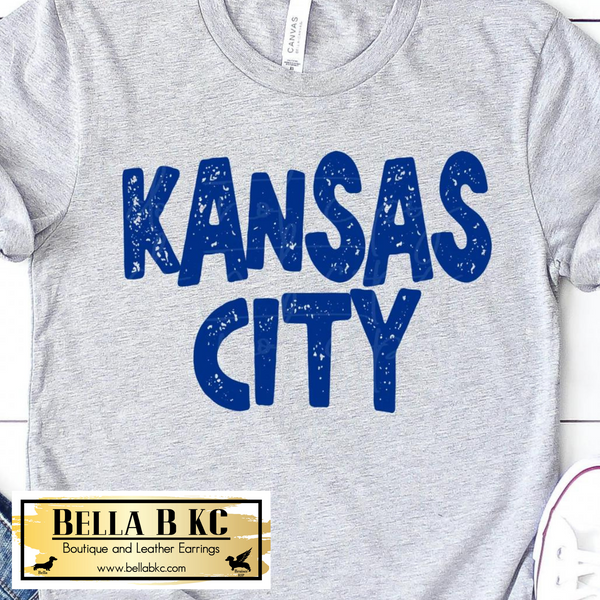 KC Baseball Blue Grunge Kansas City Block Tee or Sweatshirt