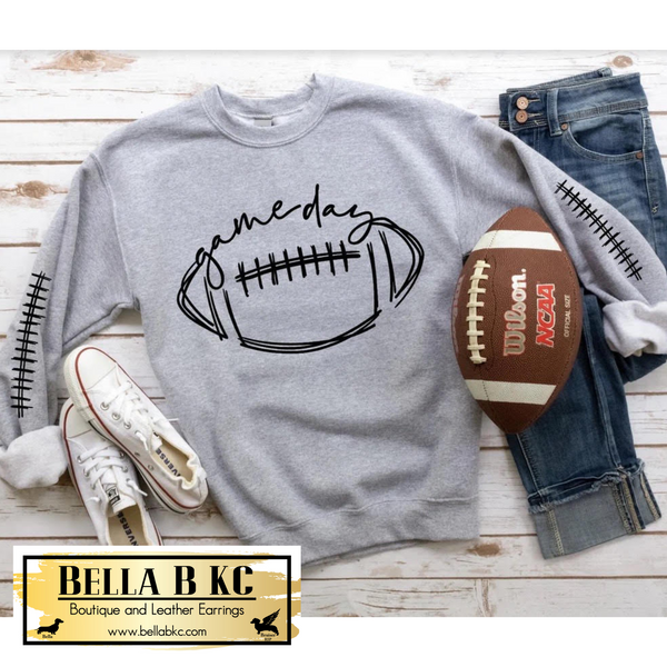 Football - Football Game Day with Sleeve Stitches Black Print Sweatshirt
