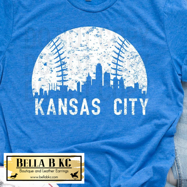 KC Baseball White Grunge Kansas City Skyline Tee or Sweatshirt