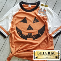 Jack O'Lantern on Orange Ringer Tee