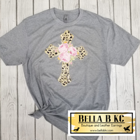 Leopard Cross with Roses Tee