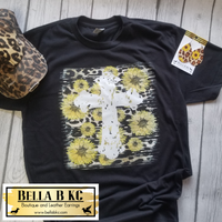 Leopard Sunflower Cross on Black Tee