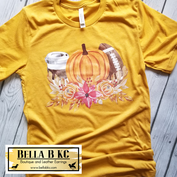 Fall Football & Pumpkin Mustard Yellow Tee