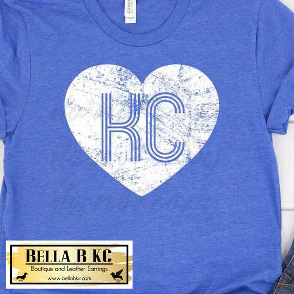 KC Baseball White Grunge Lines KC Heart Tee or Sweatshirt
