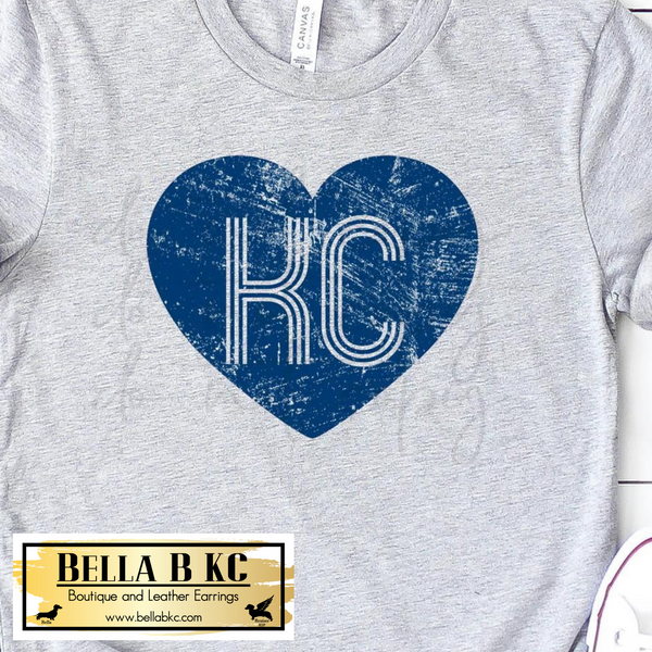 KC Baseball or Soccer Dark Blue Grunge Lines KC Heart Tee or Sweatshirt
