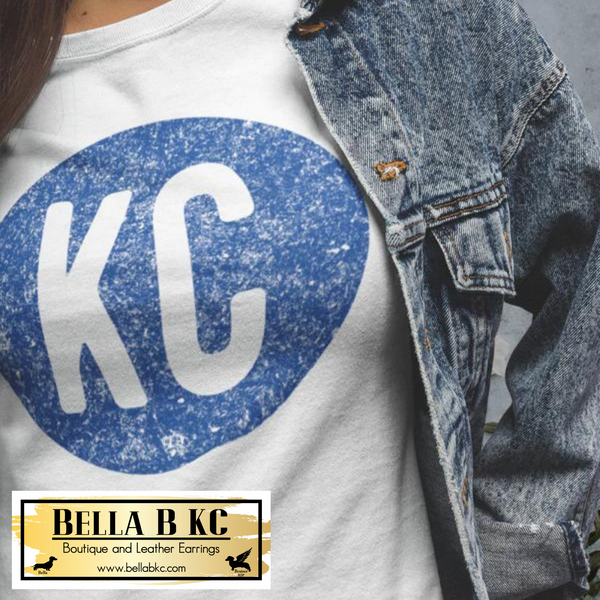 KC Baseball Blue Grunge Circle KC Tee or Sweatshirt