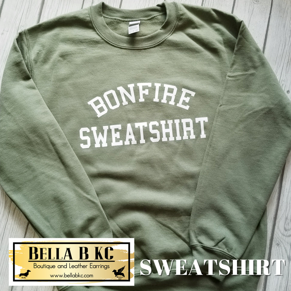 Bonfire Sweatshirt on Military Green Sweatshirt