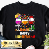 Happy HalloThanksMas Wine Glasses Tee or Sweatshirt
