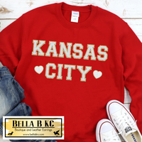 Kansas City FAUX Chenille Letters on RED Sweatshirt