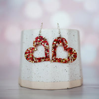 Acrylic - Red & Gold Chunky Glitter Large Cutout Heart Dangles