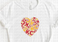 KC Football Letter Art Heart on White T-Shirt