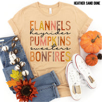 Fall - Flannels Hayrides Pumpkins Sweaters Bonfires on Tshirt or Sweatshirt