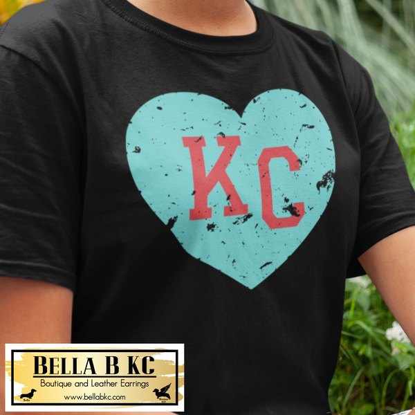 Kansas City Soccer Teal and Red Grunge Heart Tee or Sweatshirt