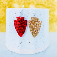 Acrylic - Red & Gold Glitter KC Arrowhead Dangles Small