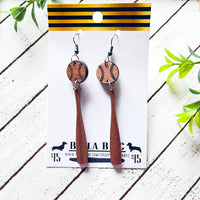 Wood Earrings - Baseball and Bat Dangle