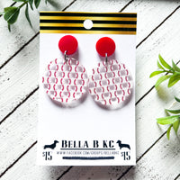 Acrylic Earrings - Round Baseball with RED Stud Top
