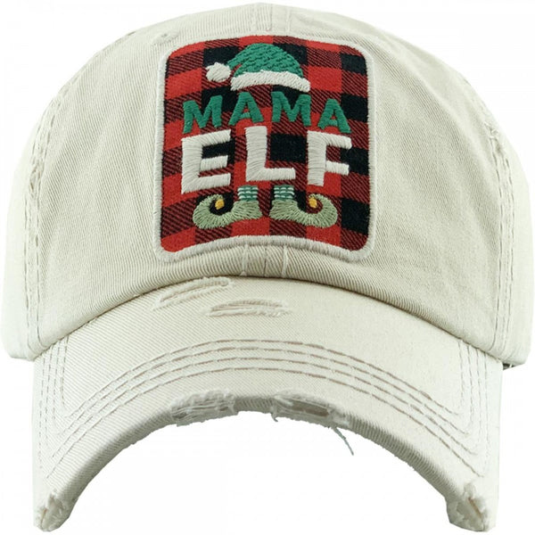 Christmas Mama Elf Distressed Hat
