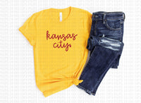 Kansas City Red Script on T-Shirt or Sweatshirt