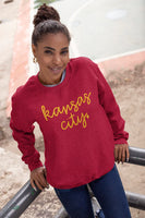 Yellow Kansas City Script with Heart on Red Tee or Sweatshirt