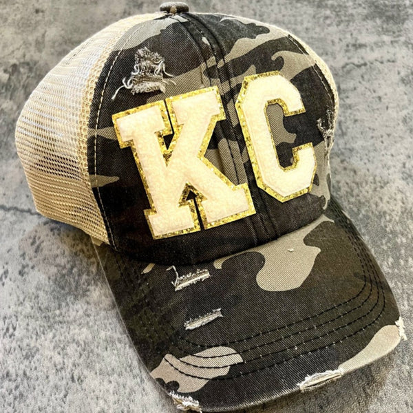 KC Chenille Camo Criss Cross Pony Trucker Baseball Hat