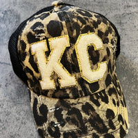 KC Chenille Leopard Criss Cross Pony Trucker Baseball Hat
