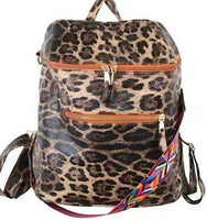 Brown Leopard Back Pack Purse Bag