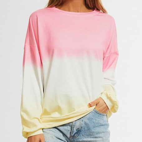 Pink White Yellow Light Weight Long Sleeve Top