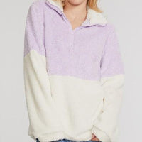 Purple and Cream Sherpa Fuzzy Soft Pullover