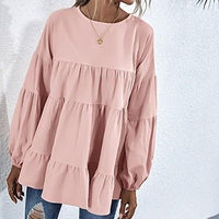 Pink Tiered Babydoll Light Weight Long Sleeve Top