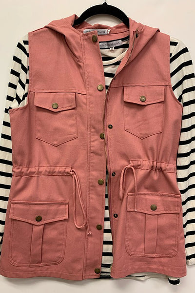 Pink Hooded Cargo Vest