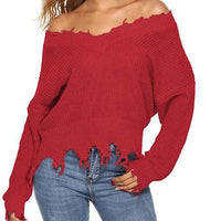 Red Distressed Crop Sweater