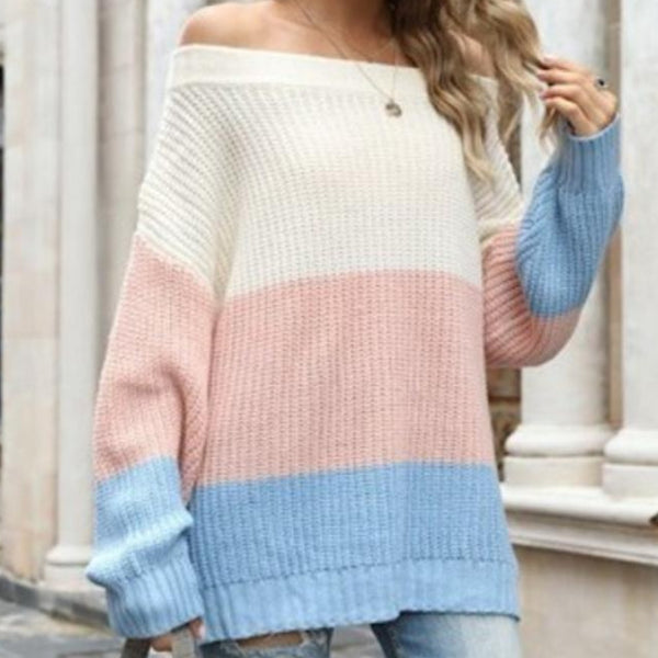 Pink Blue and Cream Oversized Sweater