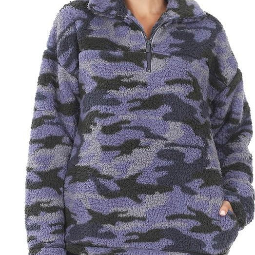 Navy Camo Sherpa Fuzzy Soft Pullover