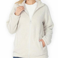 White Sherpa Fuzzy Soft Zip Front Jacket