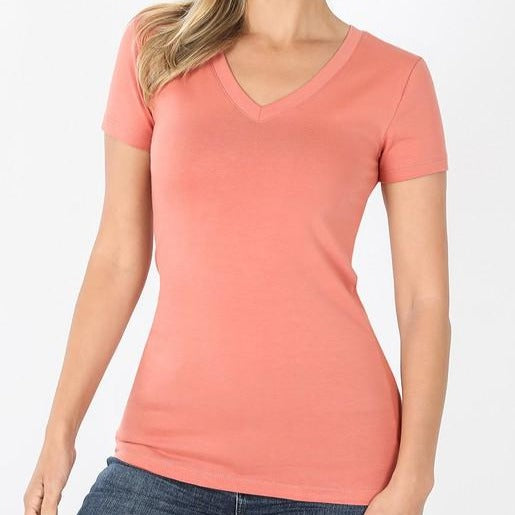 Ash Rose Fitted Cotton V-Neck Basic Tee