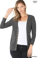 3/4 Sleeve Snap Button Cardigan Charcoal